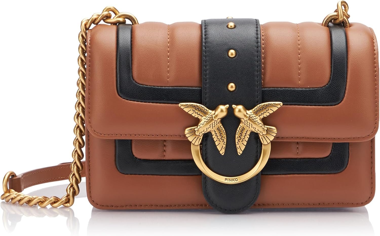 Pinko Ladies Love One Mini Cl Enkelsida Får Nappa Line Quiltväska Damväskor Naty Shop Lz9Q_Brun/Negru-Antic-Gold