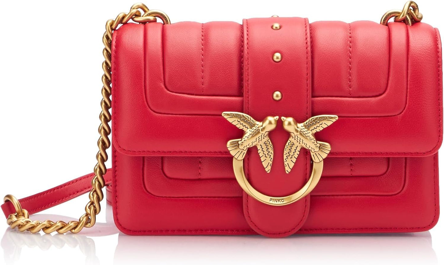 Pinko Ladies Love One Mini Cl Enkelsida Får Nappa Line Quiltväska Damväskor Naty Shop R30Q_Rött antikguld
