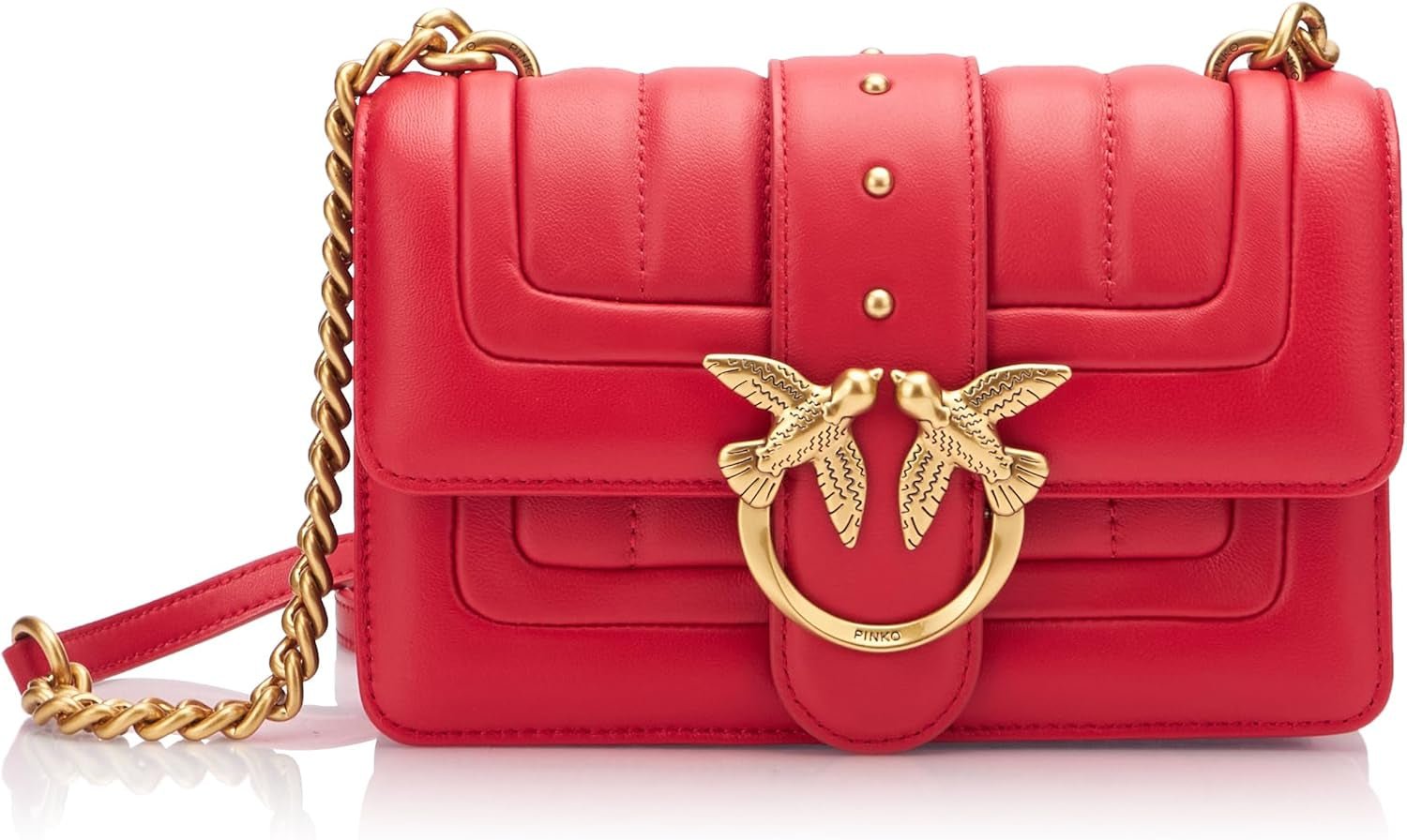 Pinko Ladies Love One Mini Cl Enkelsida Får Nappa Line Quiltväska Damväskor Naty Shop R30Q_Rött antikguld