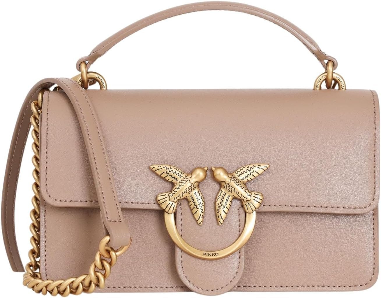 Pinko Ladies Love One Mini Lättvikts Silk Bag Dam Väskor Naty Shop D01Q_Biscuit Ginger Antik Guld