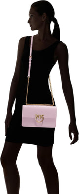 Pinko Love One Classic Dc kalvläderväska, wgq_lilac- antikguld Damväskor Naty Shop