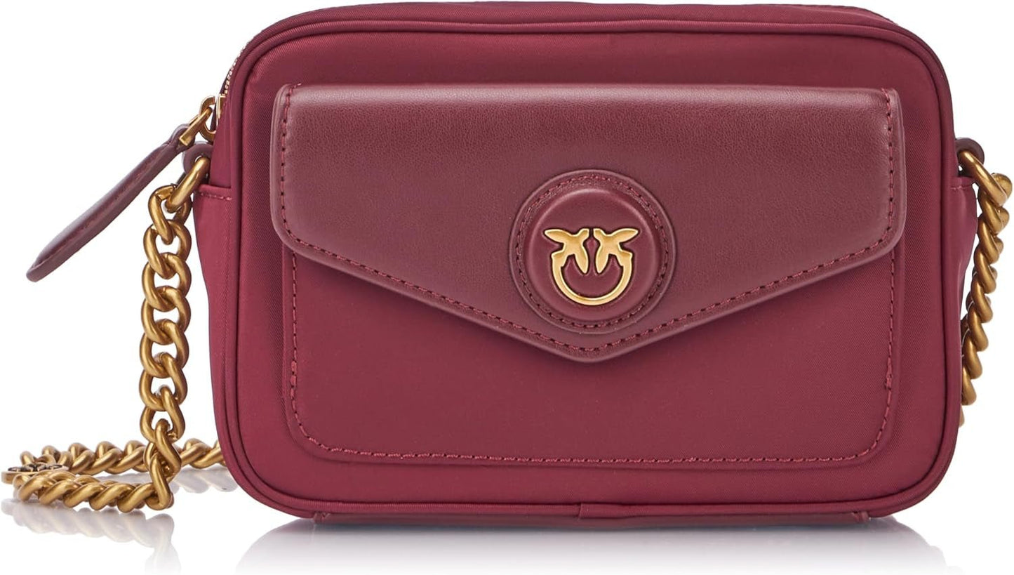 Pinko Nyllo Gate Camera CASE Återvunnen NYLO Damväskor Naty Shop Ww5Q_Currant Intenso-Antique Gold