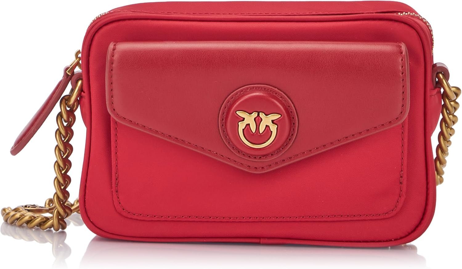 Pinko Nyllo Gate Camera CASE Återvunnen NYLO Damväskor Naty Shop R40Q_Mörkröd Antik Guld
