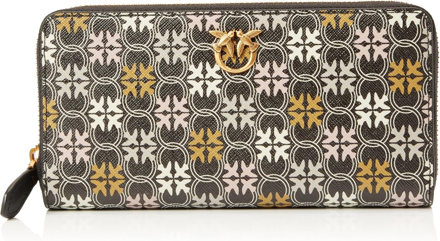 Pinko Ryder-dragkedja för kvinnor runt lädertryck Logotyp Resetillbehör Plånbok, Zm7q_Black/Brown/White.Antique Go Wallet Women Naty Shop Standardtitel