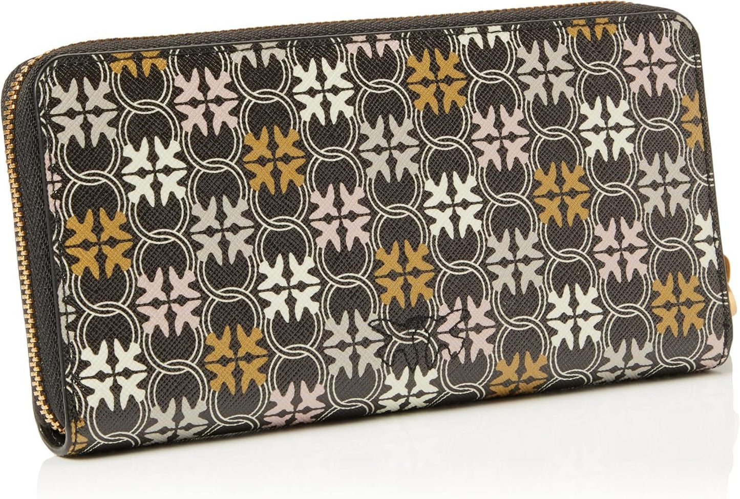 Pinko Ryder dragkedja för kvinnor runt lädertryck Logotyp Resetillbehör Plånbok, Zm7q_Black/Brown/White.Antique Go Wallet Women Naty Shop