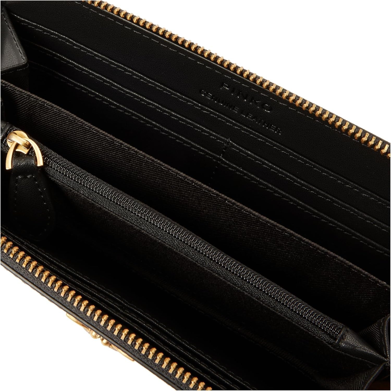 Pinko Ryder dragkedja för kvinnor runt lädertryck Logotyp Resetillbehör Plånbok, Zm7q_Black/Brown/White.Antique Go Wallet Women Naty Shop