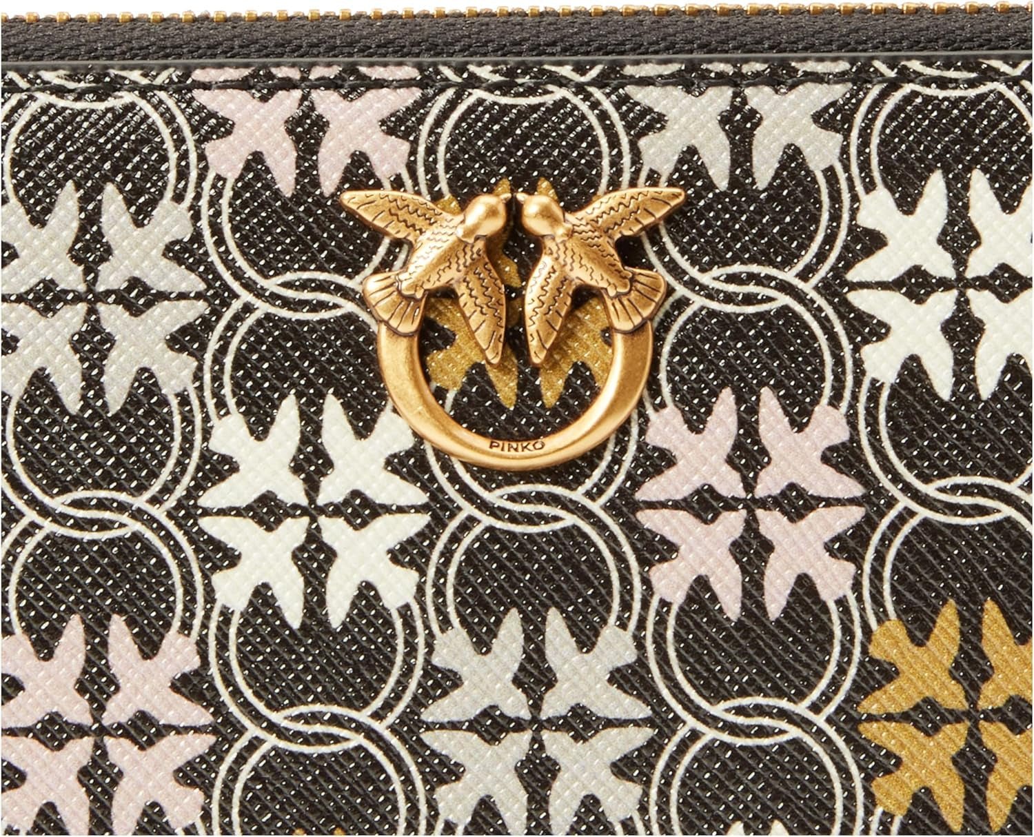 Pinko Ryder dragkedja för kvinnor runt lädertryck Logotyp Resetillbehör Plånbok, Zm7q_Black/Brown/White.Antique Go Wallet Women Naty Shop