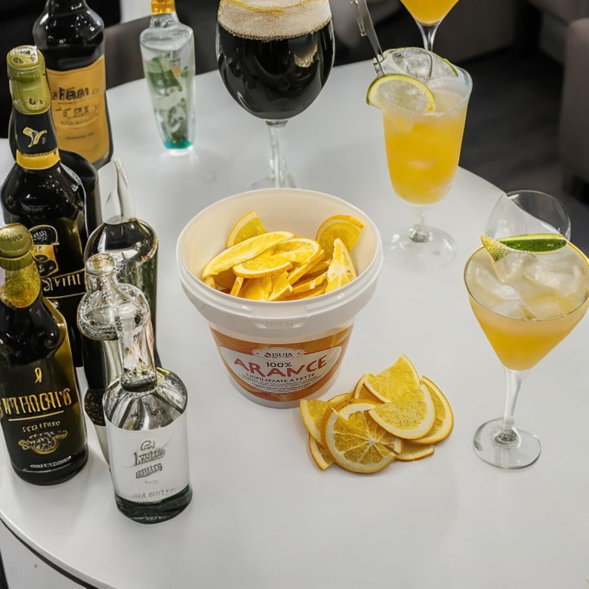 Färska frystorkade apelsiner i halva skivor - kalla torkade apelsiner för professionella cocktails färsk frystorkad frukt torkad frukt för cocktails - 1 liters förpackning ca. 70 Naty Shop torkade produkter
