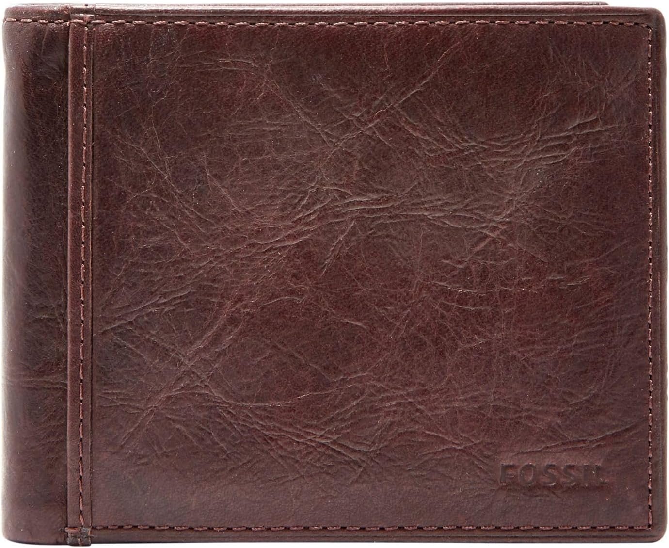 Fossil Ingram Läder Bifold-plånbok för män 11,43 cm L x 1,905 cm B x 8,89 cm H Herrplånbok Naty Shop Brown