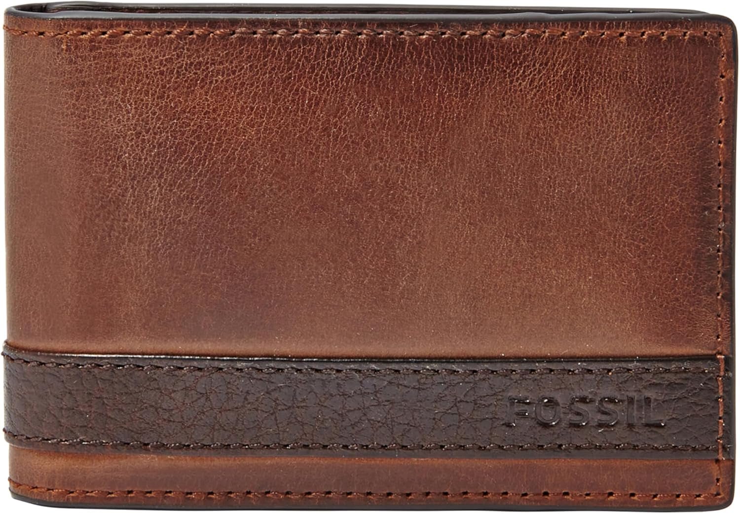Fossil Quinn Läder Bifold-plånbok för män 10 cm L x 1,5 cm B x 7 cm H Herrplånbok Naty Shop Brun