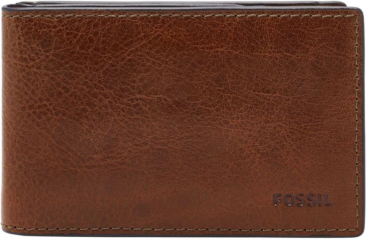 Fossil Andrew Läder Bifold-plånbok för män 11,5 cm L x 1,9 cm B x 7,7 cm H Herrplånbok Naty Shop Brown
