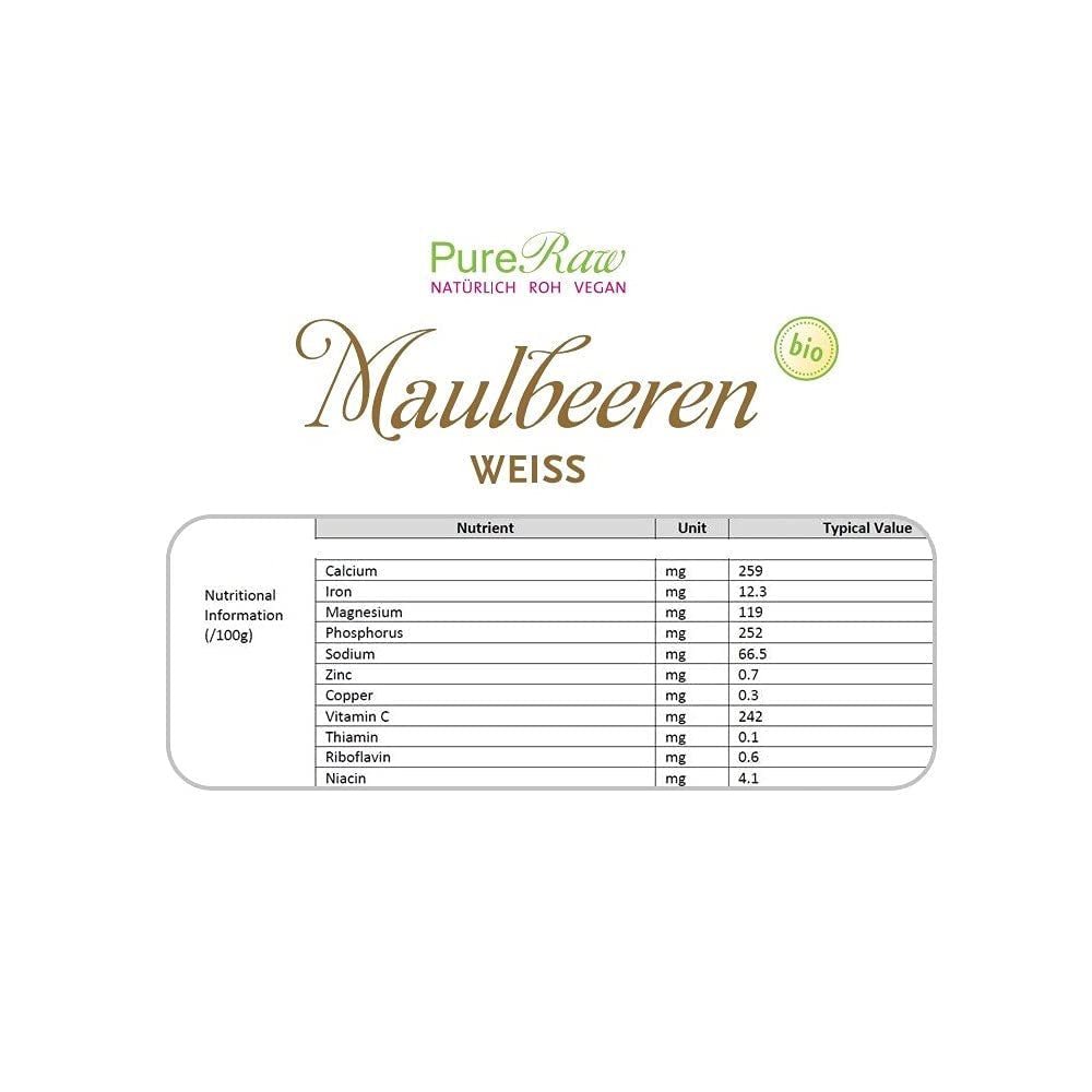 Premium Organic torkade (Raw Vegan) vita mullbär Morus Alba Mulberry Fruit - Torkade frukter utan tillsatt socker från Turkiet - Ekologiska råa vita mullbär torkade frukter | PureRaw 200g Naty Shop uttorkade produkter