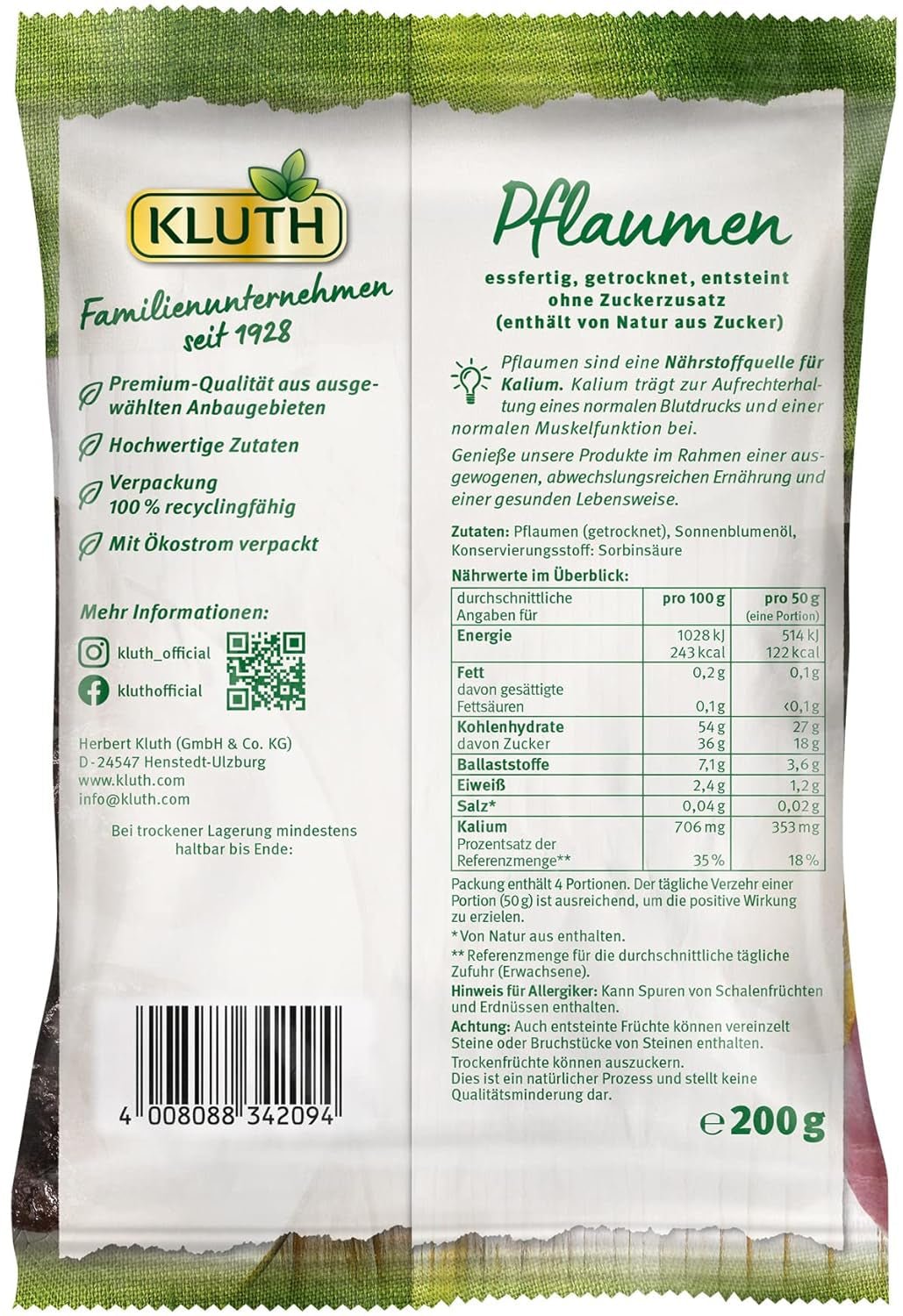 Plommon med stenar 200g - Aromatiskt, fruktigt och naturligt sött - Veganskt, osvavelfritt, utan stenar och utan tillsatt socker - Nutri-Score A (1 x 200g) Dehydrerade produkter Naty Shop