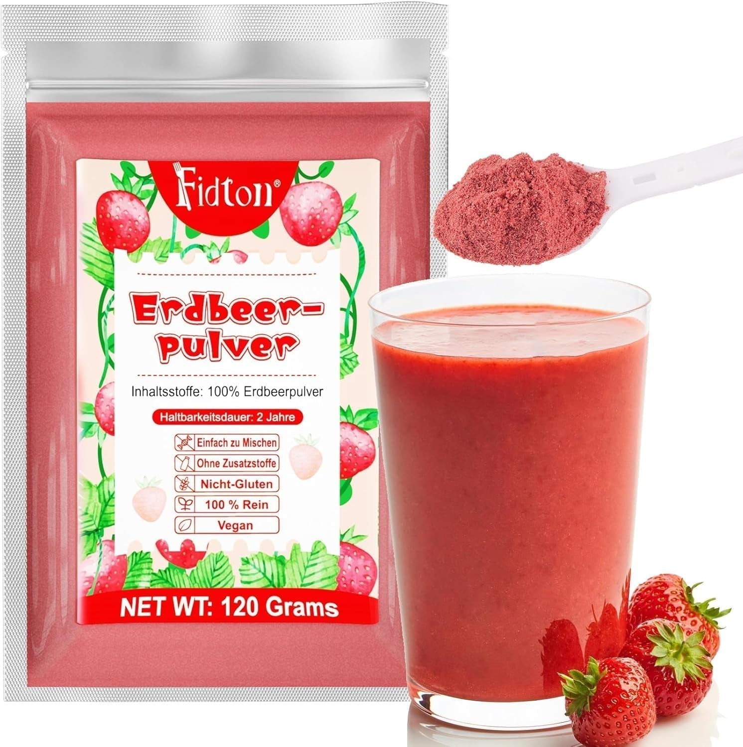 Jordgubbspulver 120g - 100% naturliga jordgubbar Frystorkade, utan tillsatser Enkel att blanda Näringsrika, frystorkade jordgubbar till glass, kakor, smoothies, drycker, smakpulver Uttorkade produkter Naty Shop 120G Jordgubbar