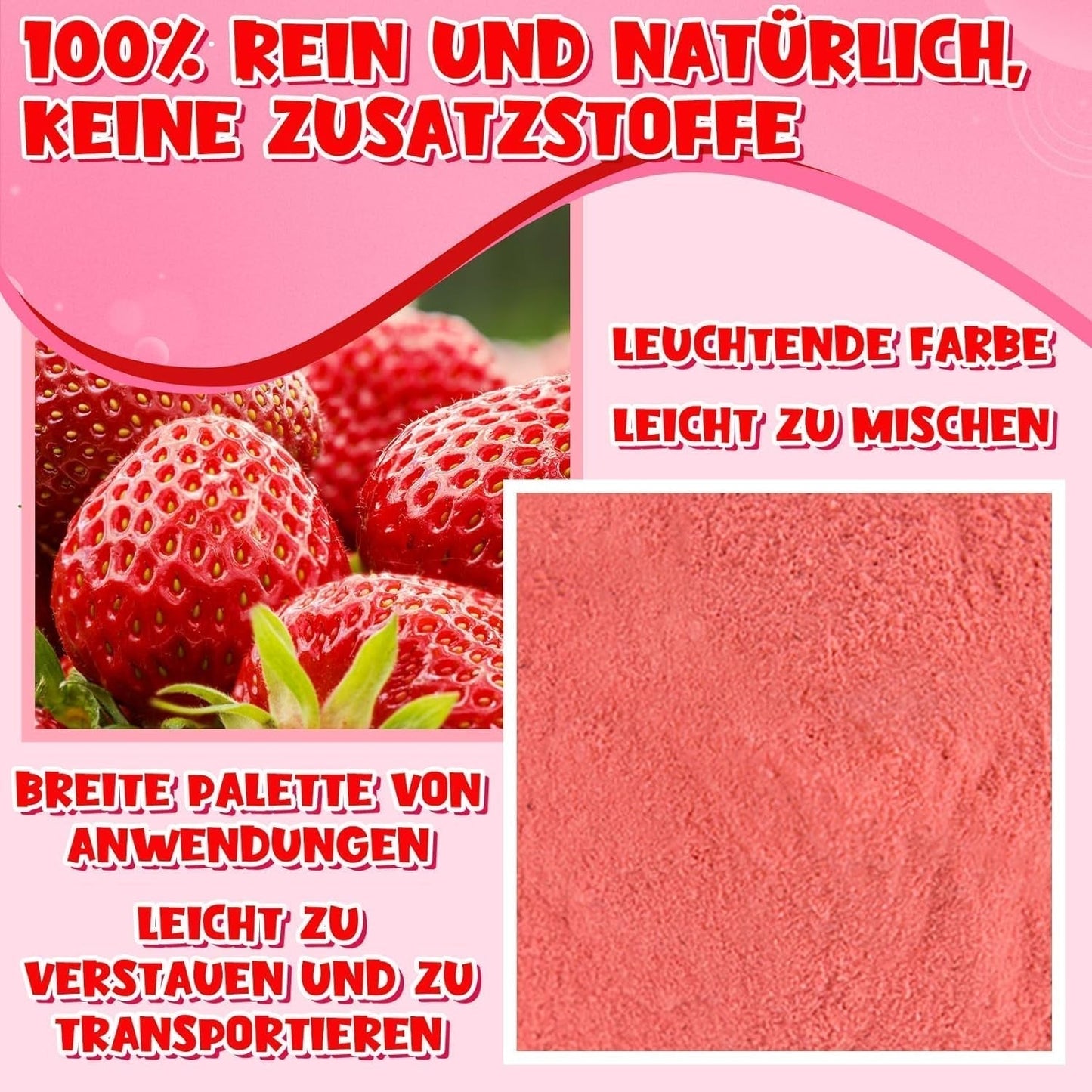 Jordgubbspulver 120g - 100% naturliga jordgubbar Frystorkade, utan tillsatser Lätt att blanda Näringsrika, frystorkade jordgubbar till glass, kakor, smoothies, drycker, smakpulver Uttorkade produkter Naty Shop