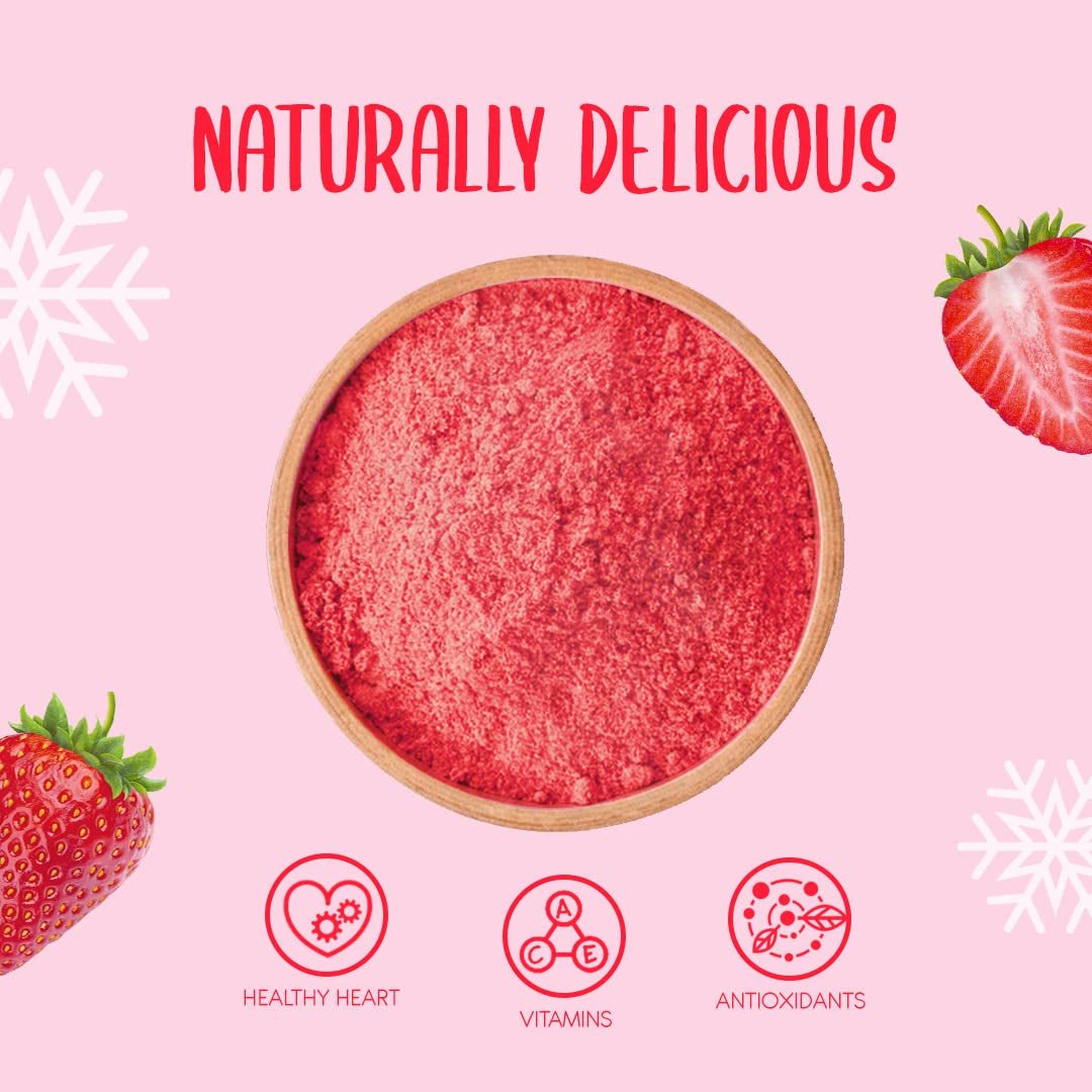 Frystorkat jordgubbspulver 250g - Frystorkat fruktpulver - Frystorkat jordgubbspulver för bakning, smoothie och müsli - 100% naturligt jordgubbspulver utan tillsatser Torkade produkter Naty Shop