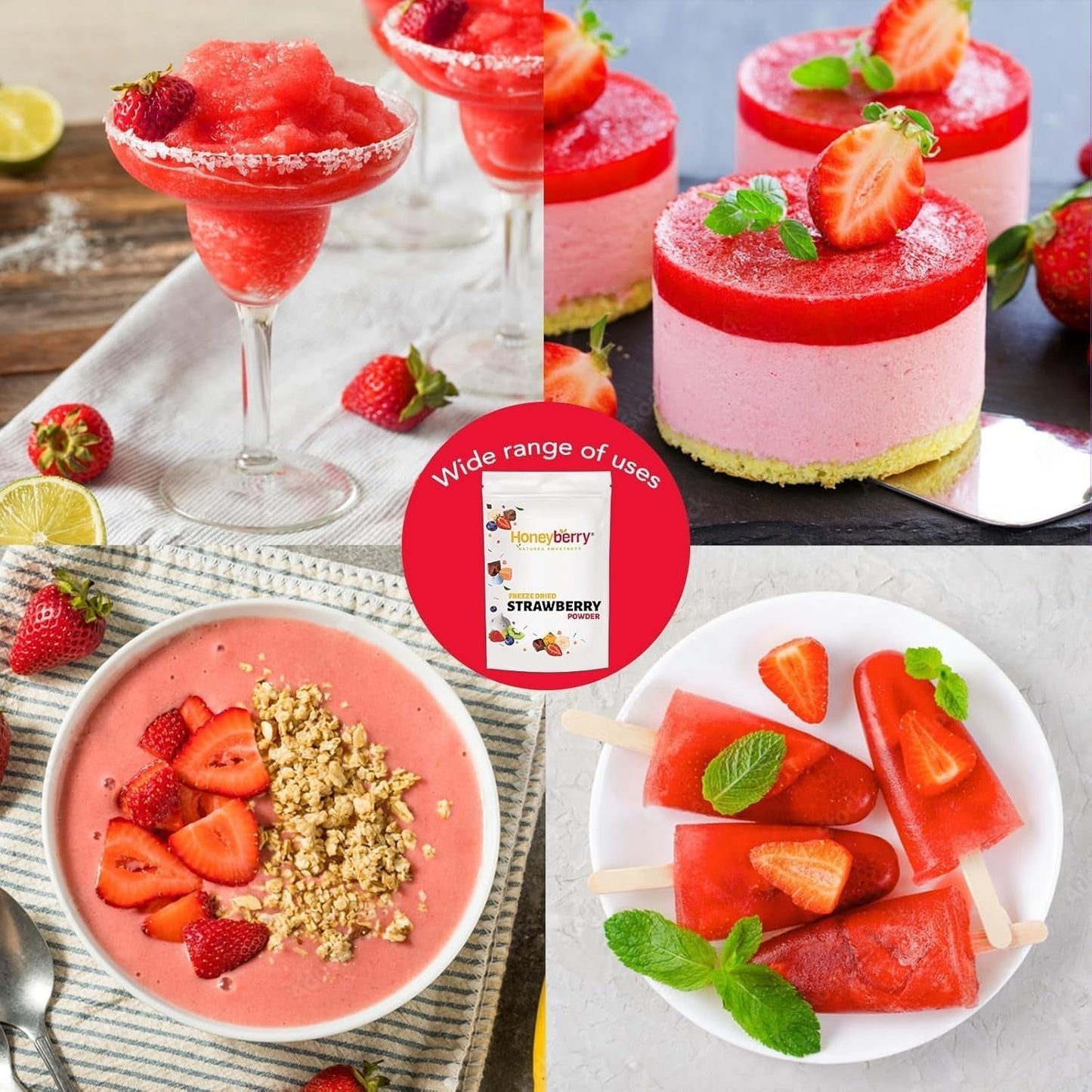 Frystorkat jordgubbspulver 250g - Frystorkat fruktpulver - Frystorkat jordgubbspulver för bakning, smoothie och müsli - 100% naturligt jordgubbspulver utan tillsatser Torkade produkter Naty Shop