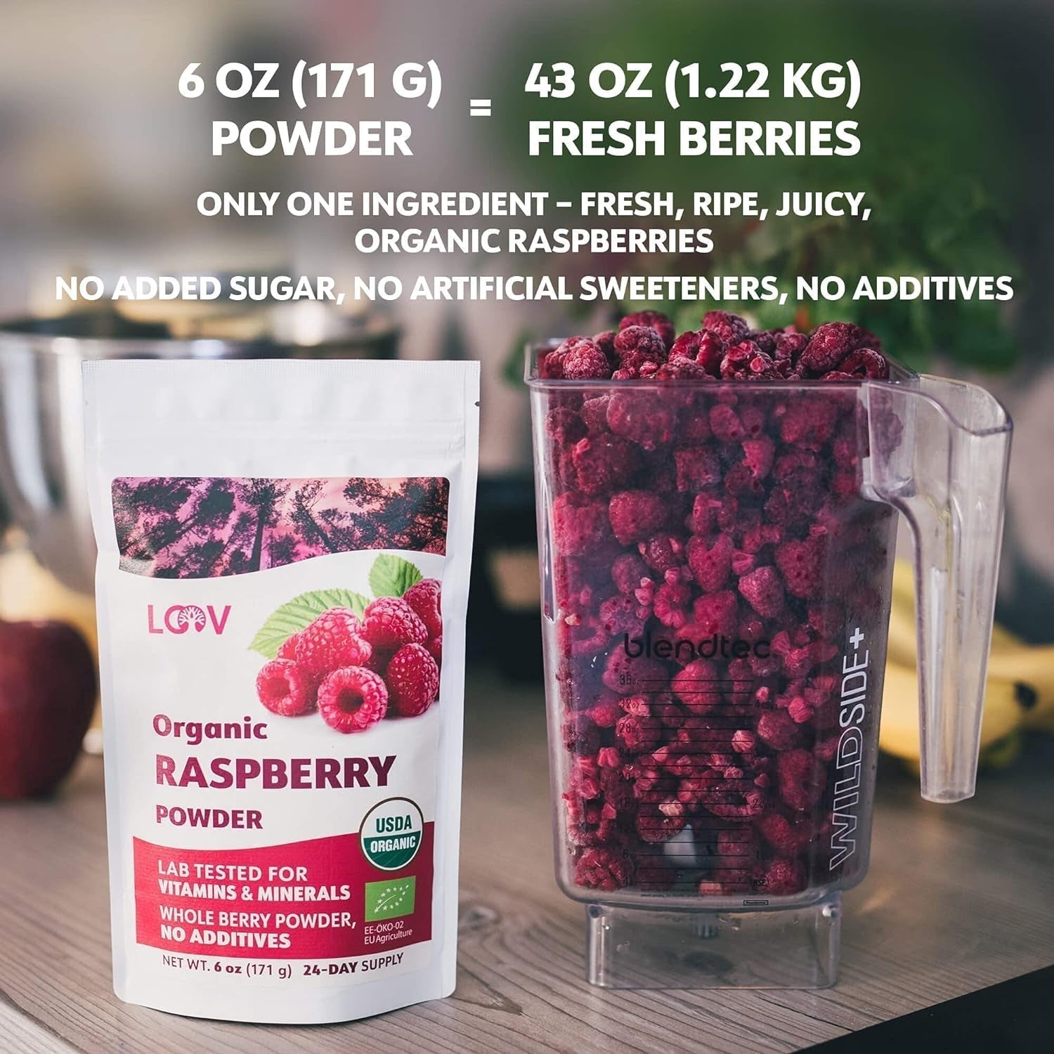 Ekologiskt hallonpulver 100 % hela hallon Frystorkat hallonpulver 171 g från Europa 24 dagars förråd utan tillsatt socker Naty Shop torkade produkter