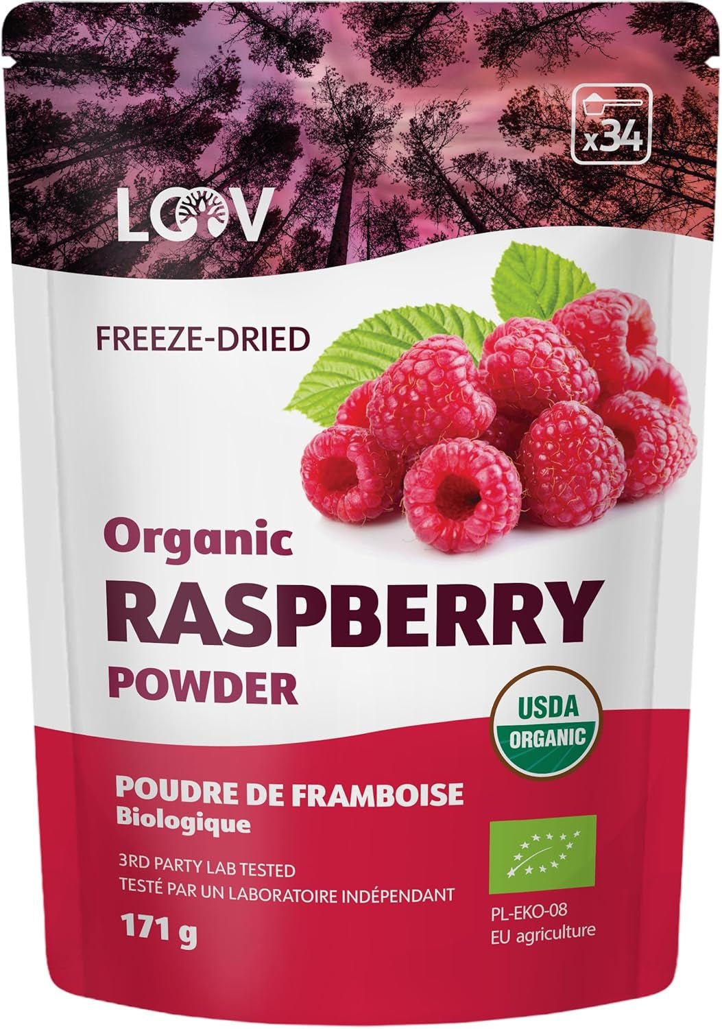 Ekologiskt hallonpulver 100 % hela hallon Frystorkade hallonpulver 171g från Europa 24 dagars förråd Inget socker tillsatt Naty Shop Dehydrerade produkter Standardtitel
