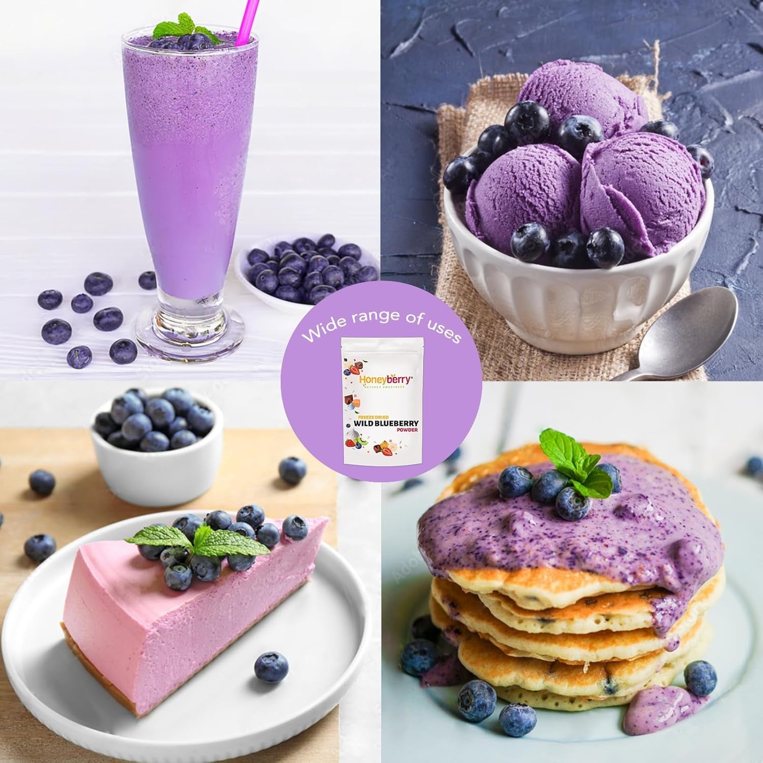 Frystorkat vilda blåbärspulver 100g - Frystorkat fruktpulver - Frystorkat blåbärspulver för bakning, smoothie och müsli - Naturligt blåbärspulver utan tillsatser Uttorkade produkter Min butik