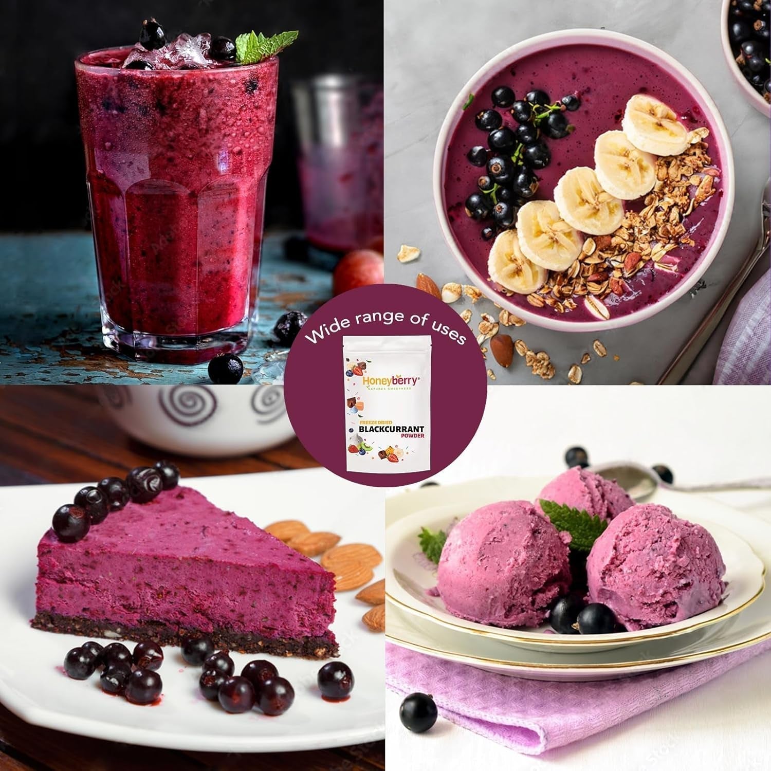 Frystorkat svartvinbärspulver 100g - Frystorkat fruktpulver - Svartvinbärspulver för smoothies och bakning - Naturligt svartvinbärspulver utan tillsatser Torkade produkter Naty Shop