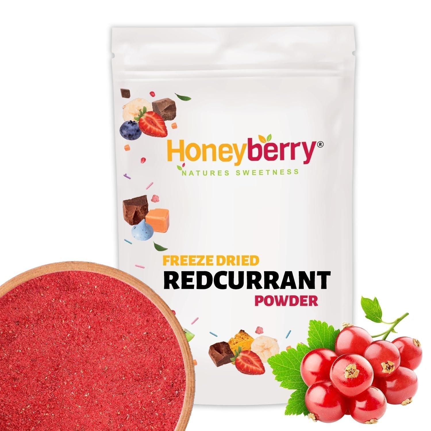 Frystorkat röda vinbärspulver 100g - Frystorkat fruktpulver - Röda vinbärspulver för smoothies och bakning - Naturligt bärpulver utan tillsatser Torkade produkter Naty Shop 100G