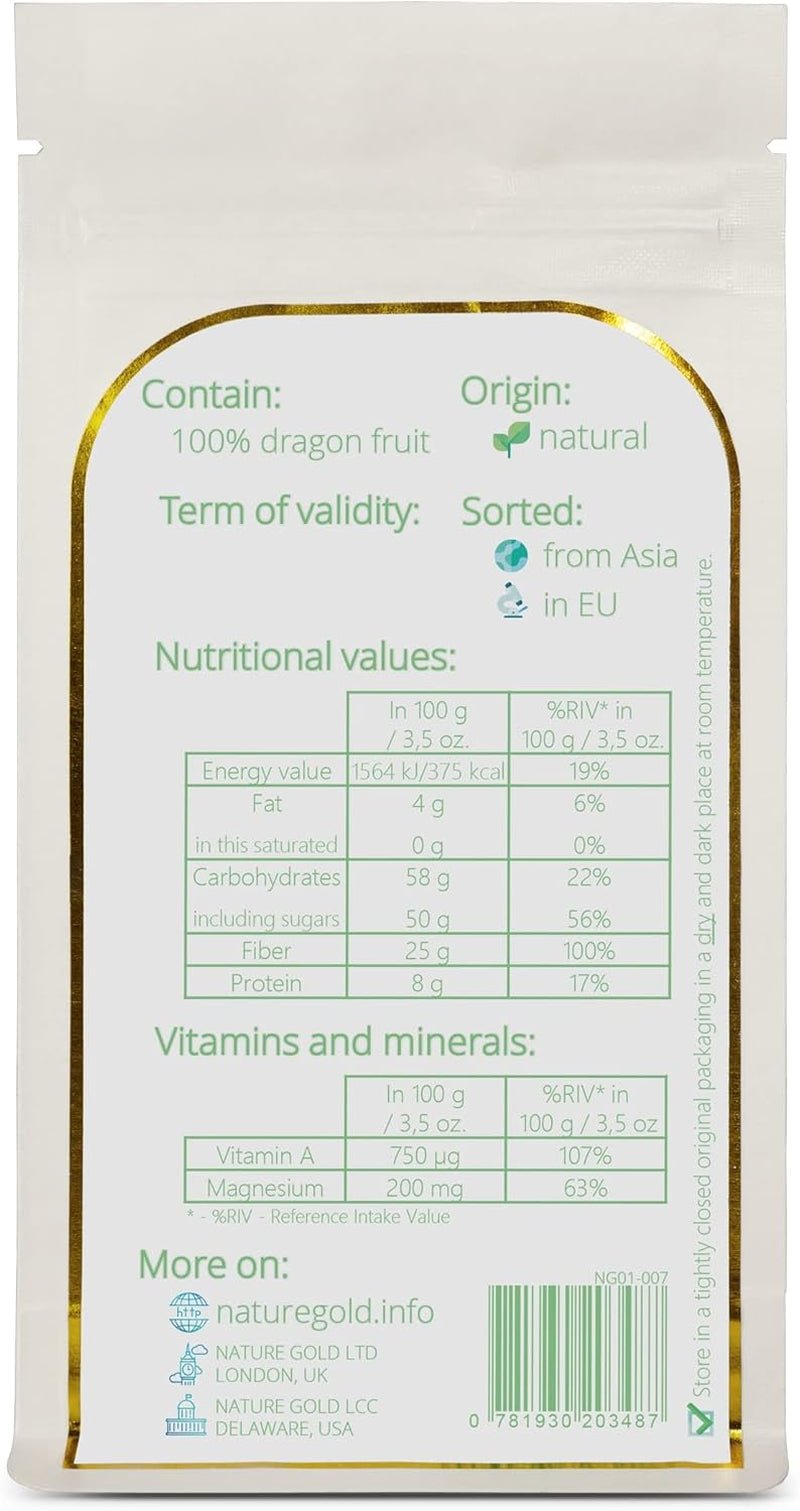 Frystorkat drakfruktpulver | 250g 100% naturligt och veganskt | icke-GMO | utan socker och utan tillsatser ~*~ Naty Shop torkade produkter