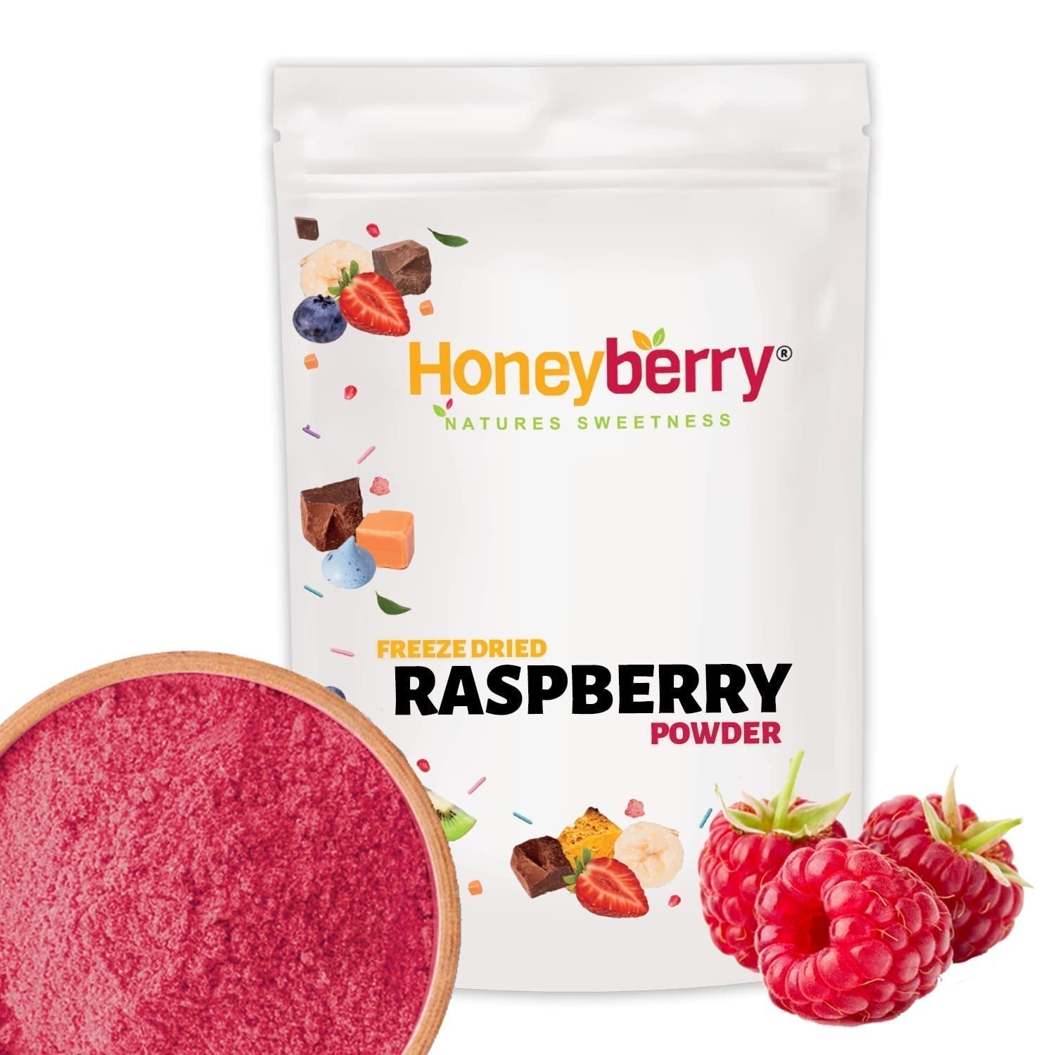 Frystorkat hallonpulver 100g - Frystorkat fruktpulver - Frystorkat hallonpulver för bakning, smoothies och müsli - 100% naturligt hallonpulver utan tillsatser Torkade produkter Naty Shop 100G