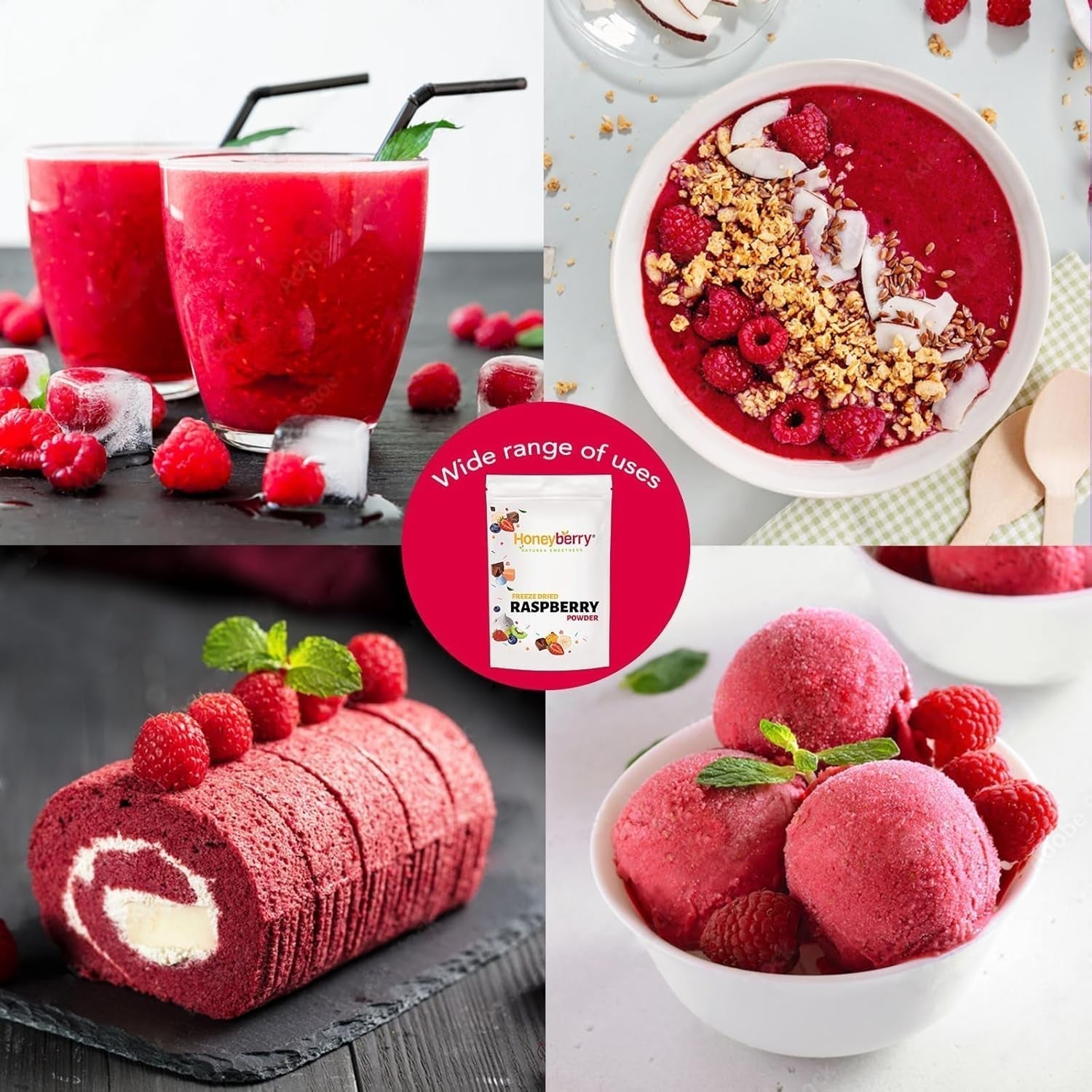 Frystorkat hallonpulver 100g - Frystorkat fruktpulver - Frystorkat hallonpulver för bakning, smoothies och müsli - 100% naturligt hallonpulver utan tillsatser Torkade produkter Naty Shop