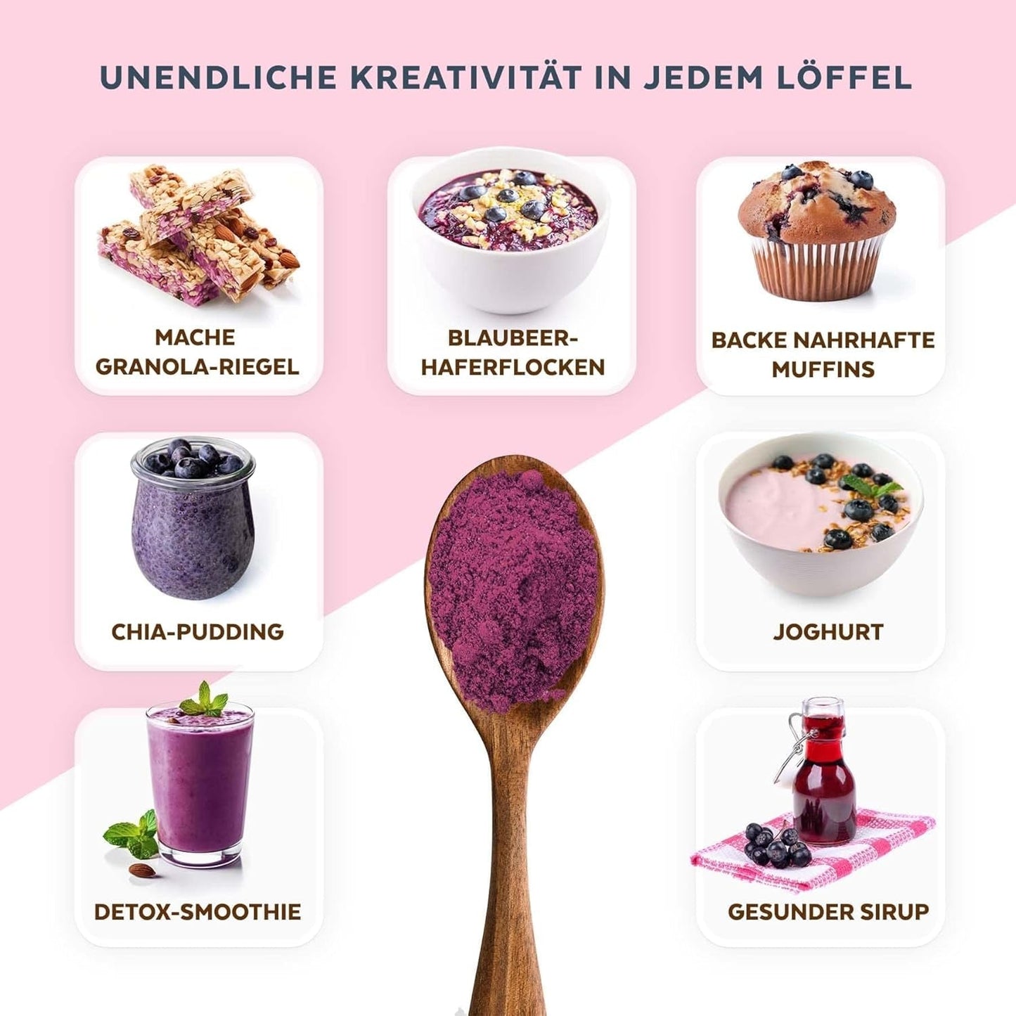 Ekologiskt vilda blåbärspulver, frystorkade hela blåbär, 100 % rå matkvalitet, rik på antioxidanter och vitamin C, utan tillsatt socker, skördad i norra Europa Torkade produkter Naty Shop