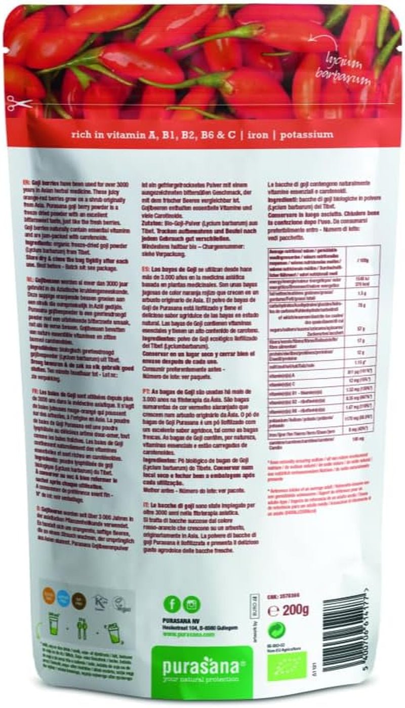 Purasana gojibärspulver från Tibet under kontrollerad organisk odling (200g) raw food grade Dehydrerade produkter Naty Shop