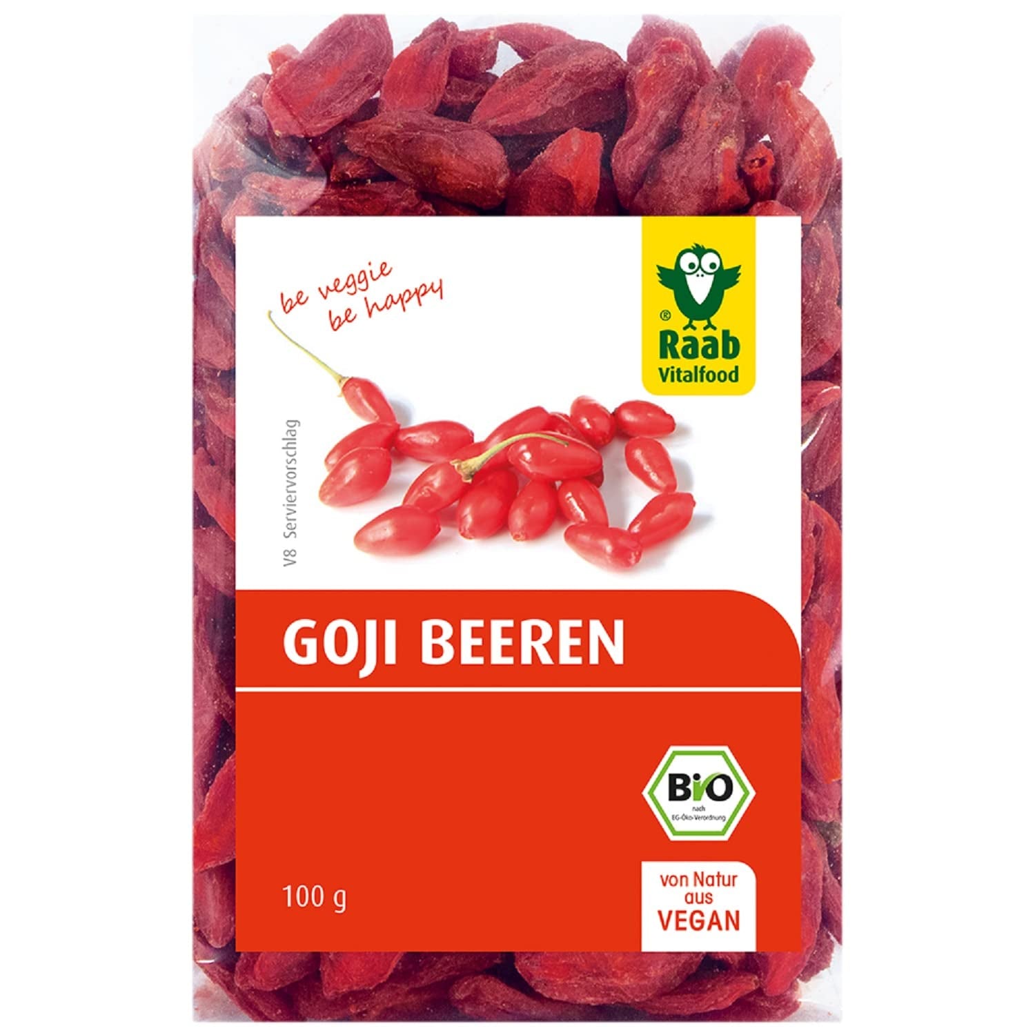 Raab Vitalfood ekologiska gojibär, hög kvalitet, restkontrollerade, laboratorietestade, svavelfria, inga tillsatser, vegan, rik på naturligt järn, kalium, vitamin C, vargbär, 1 förpackning (250 g) Naty Shop torkade produkter 100 gram