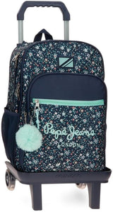 Pepe Jeans Alenka skolryggsäck med vagn, blå, 30 x 40 x 12 cm, polyester, 14,4 l, blå, skolryggsäck med vagn Premium ryggsäckar och väskor Naty Shop Ryggsäck + Trolley