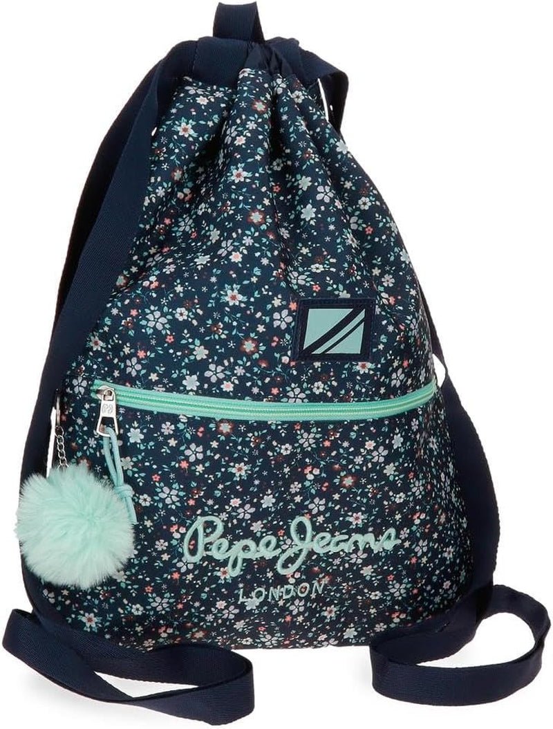 Pepe Jeans Alenka skolryggsäck med vagn, blå, 30 x 40 x 12 cm, polyester, 14,4 l, blå, skolryggsäck med vagn Premium ryggsäckar och väskor Naty Shop Ryggsäck Mit Kordelzug