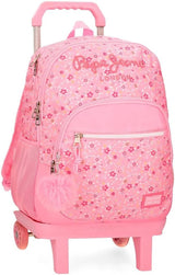 Pepe Jeans Alenka skolryggsäck med vagn, blå, 30 x 40 x 12 cm, polyester, 14,4 l, blå, skolryggsäck med vagn Premium ryggsäckar och väskor Naty Shop Ryggsäck Mit Doppelfach Und Trolley