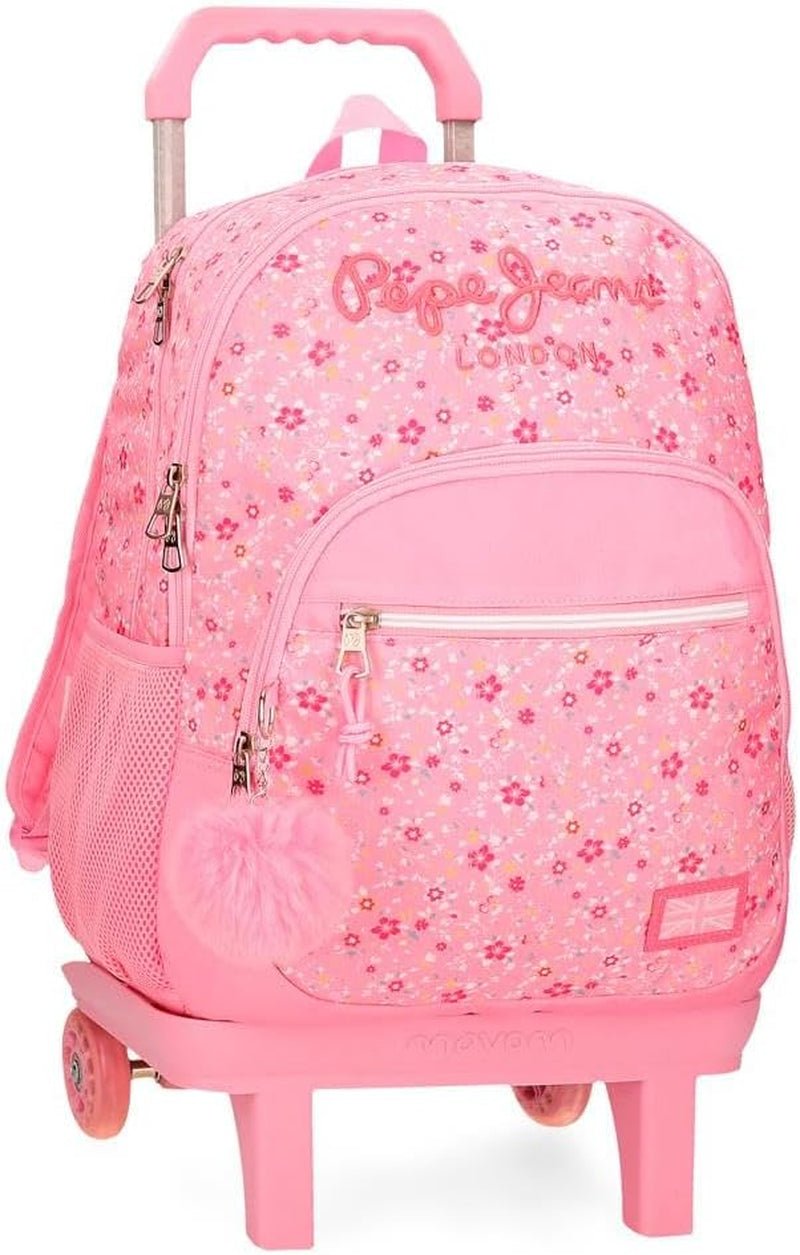 Pepe Jeans Alenka skolryggsäck med vagn, blå, 30 x 40 x 12 cm, polyester, 14,4 l, blå, skolryggsäck med vagn Premium ryggsäckar och väskor Naty Shop Ryggsäck Mit Doppelfach Und Trolley