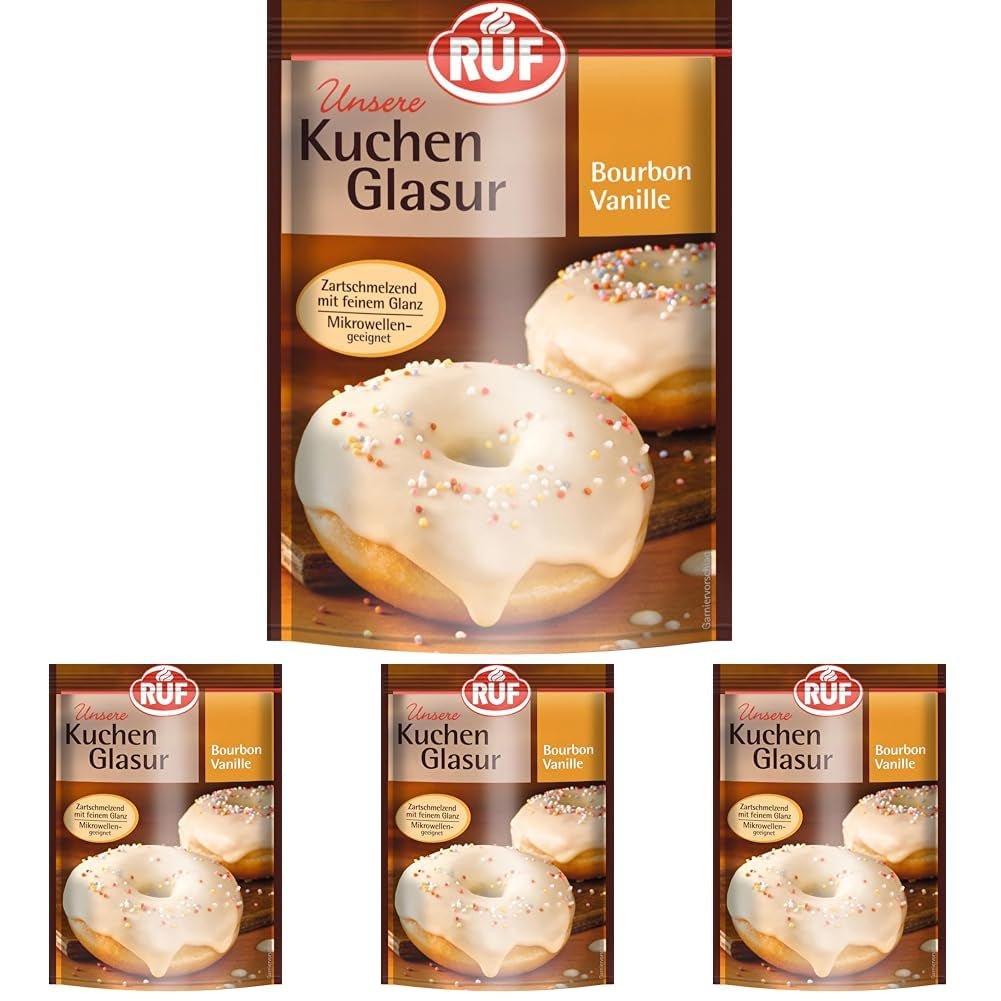 RUF Cake Glaze Bourbon Vanilj, 100g i en påse, mikrovågssäker, för glasyr och dekoration av kex, muffins och kakor, glutenfri (paket med 4) Naty Shop Sugarpasta Standardtitel