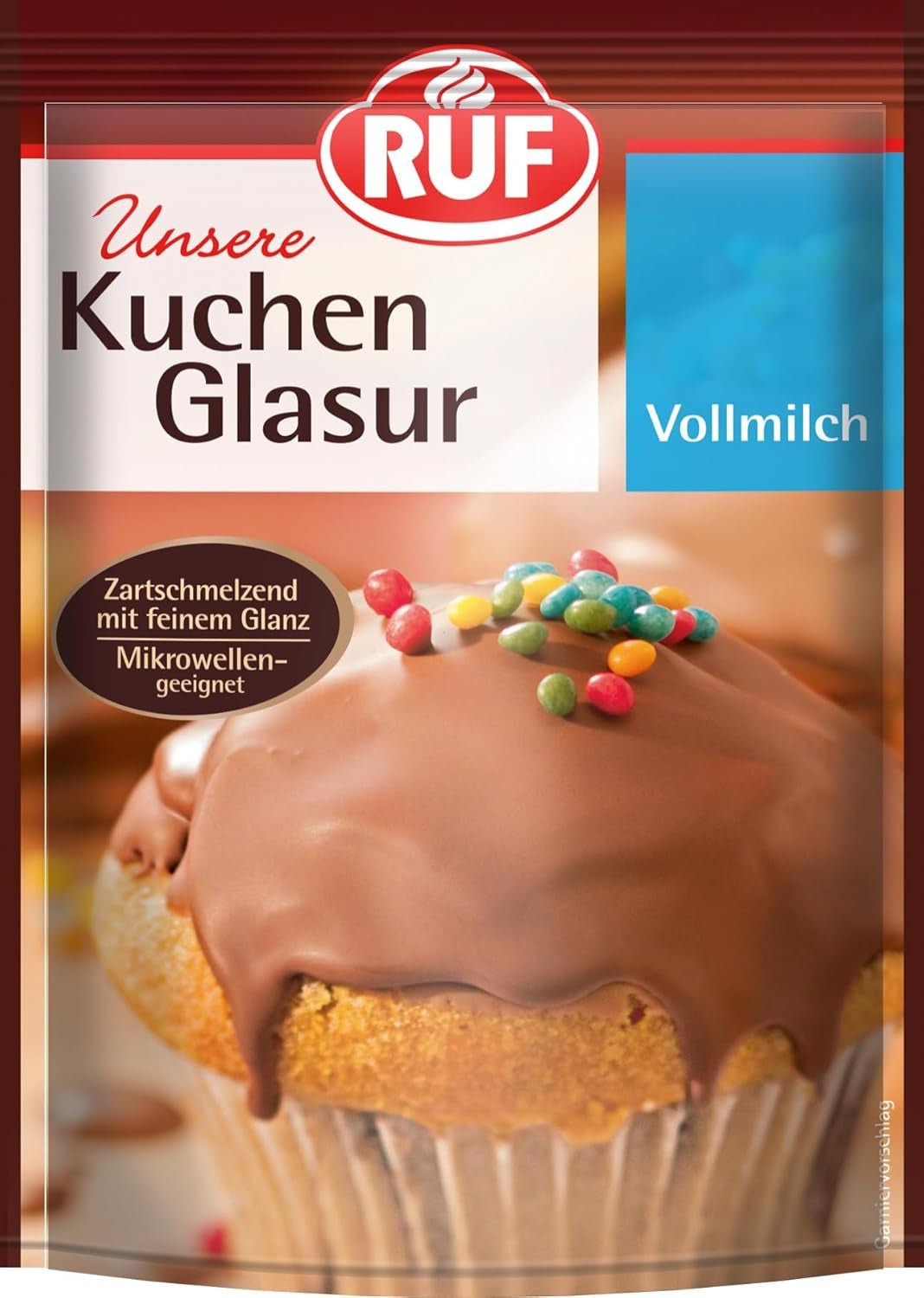 RUF Cake Glaze Bourbon Vanilj, 100g i en påse, mikrovågssäker, för glasering och dekoration av kex, muffins och kakor, glutenfri Naty Shop sockerpasta Helmjölk