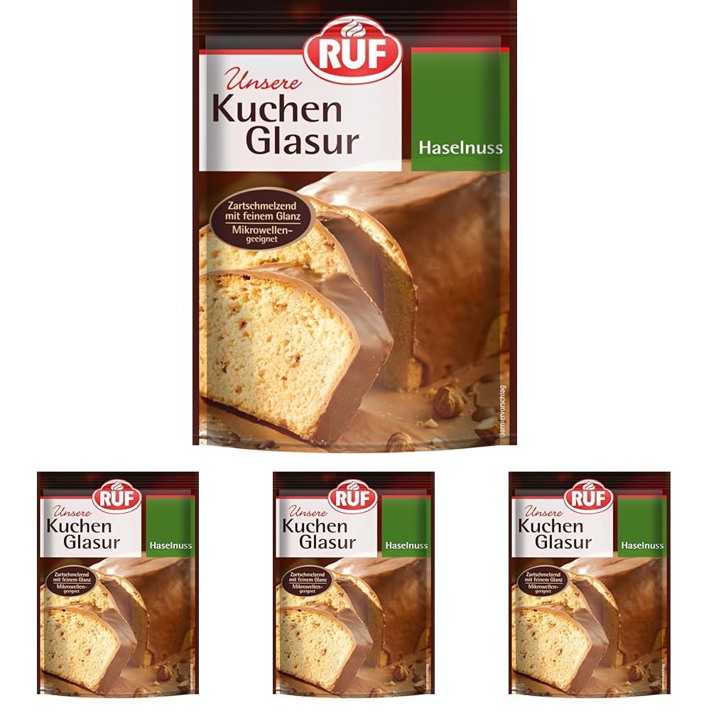 RUF Cake Glaze Hasselnöt, 100g i en påse, mikrovågssäker, för glasering av kakor med nötter, praliner och nigréer, glutenfri (förpackning med 4) Sugar Paste Naty Shop Standardtitel