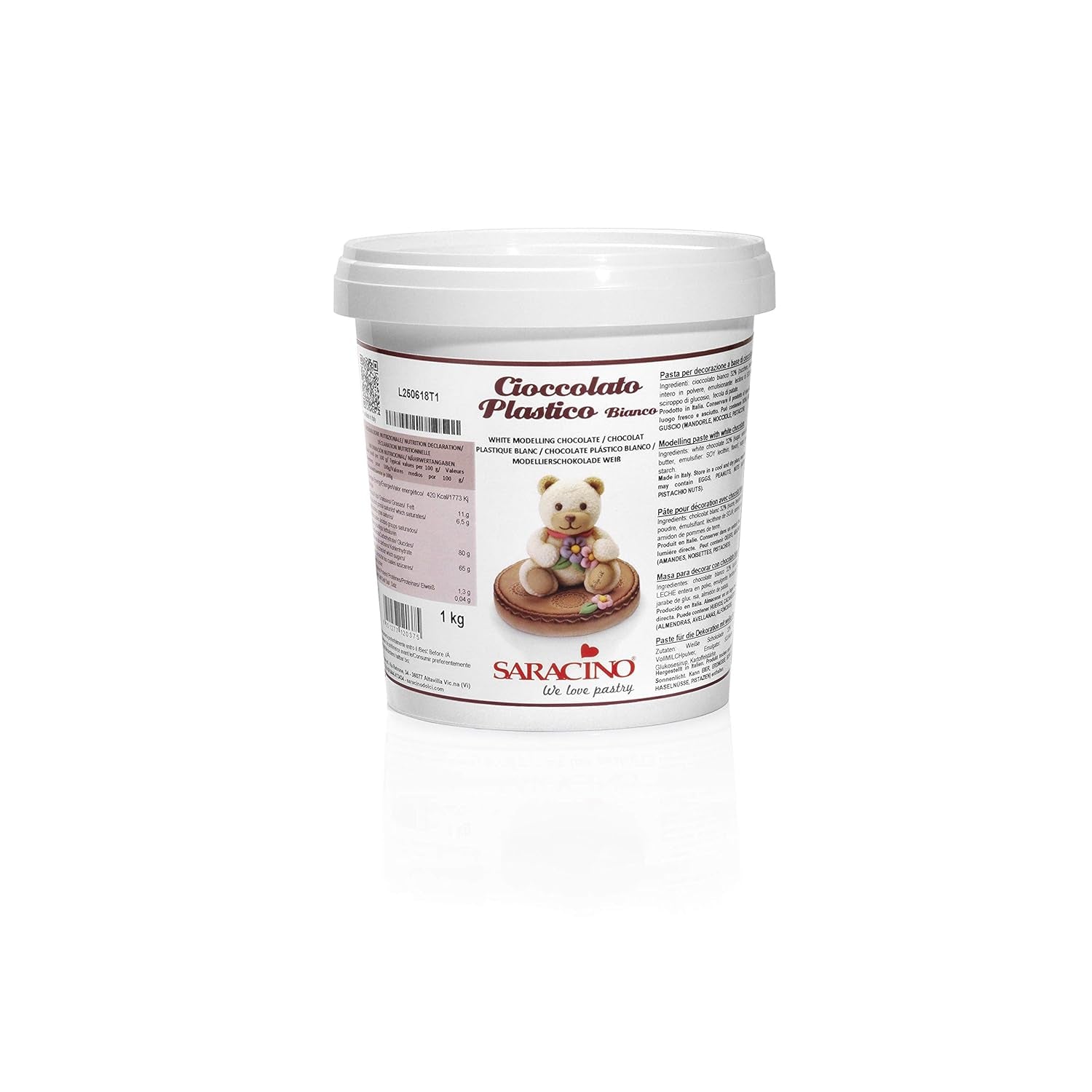 Saracino Vit modellering choklad För dekoration och modellering 1 Kg Made In Italy Sockerpasta Naty Shop Ivory