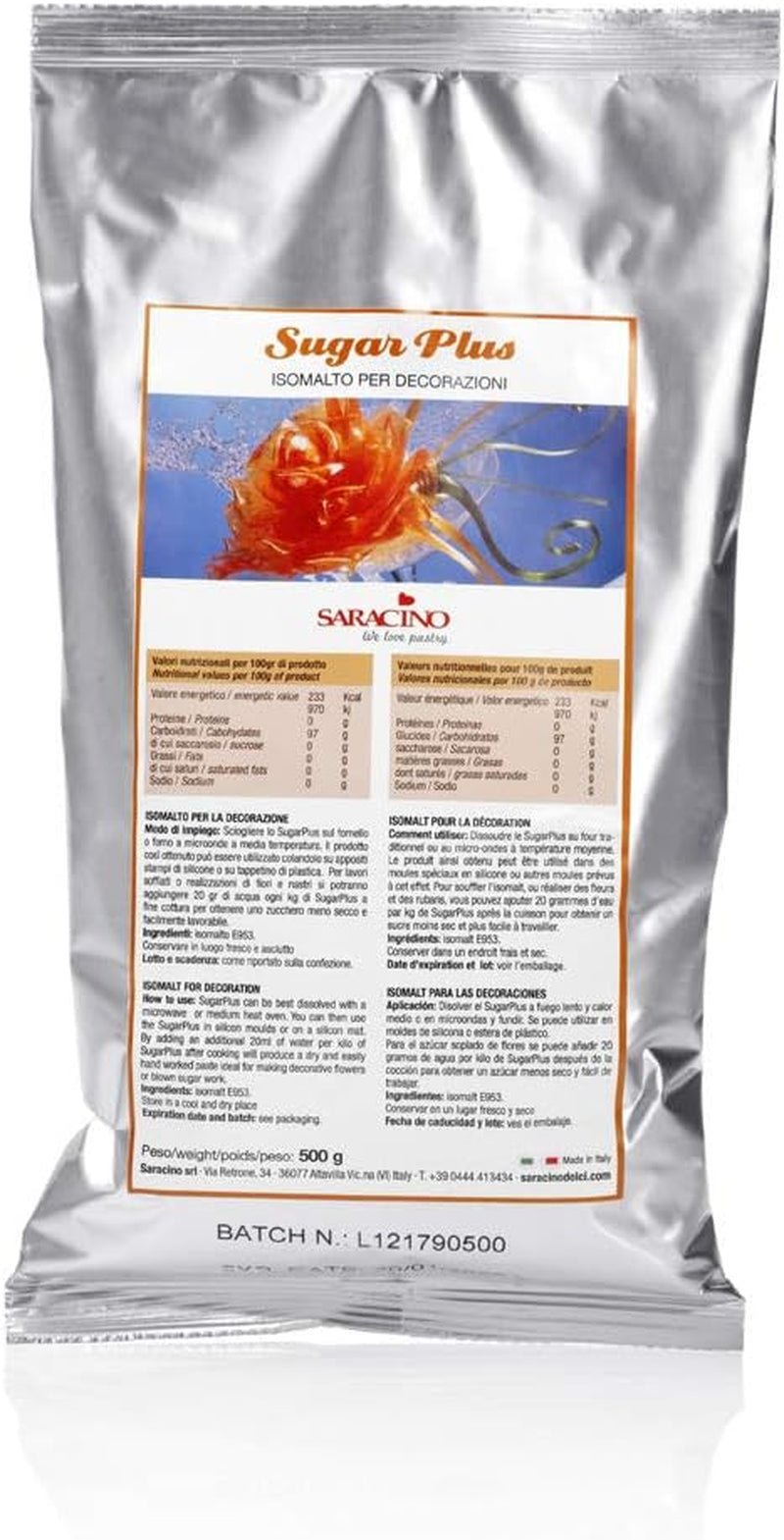 Saracino Sugarplus - Isomalt för styva sockerdekorationer 0,5 Kg Made In Italy Sockerpasta Naty Shop Standardtitel