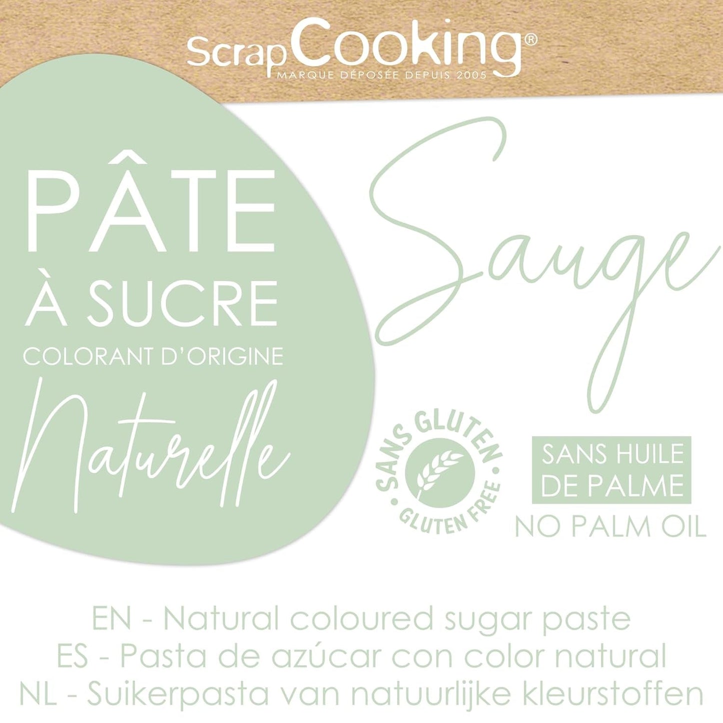 ScrapCooking - Pâte Ã Sucre Vert Sauge 250g - Colorant d'Origine Naturelle - Sans Gluten, Sans Huile de Palme - Pour Gâteaux, Pâtisseries Anniversaire - Vert Pastel - Fabrikie en France - 7621 Sockerpasta Naty Shop