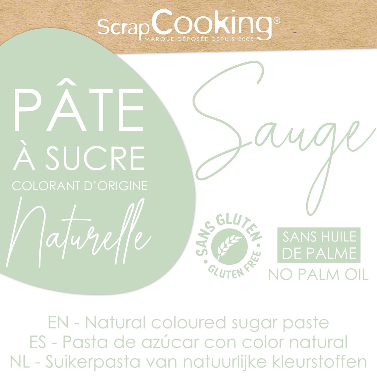 ScrapCooking - Pâte Ã Sucre Vert Sauge 250g - Colorant d'Origine Naturelle - Sans Gluten, Sans Huile de Palme - Pour Gâteaux, Pâtisseries Anniversaire - Vert Pastel - Fabrikie en France - 7621 Sockerpasta Naty Shop