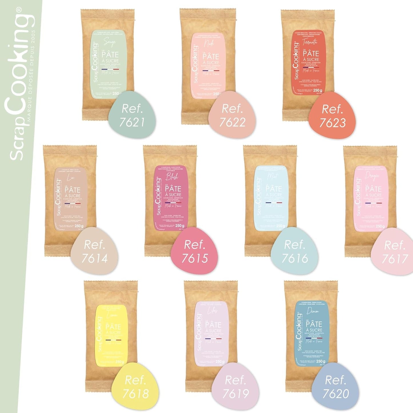 ScrapCooking - Pâte Ã Sucre Vert Sauge 250g - Colorant d'Origine Naturelle - Sans Gluten, Sans Huile de Palme - Pour Gâteaux, Pâtisseries Anniversaire - Vert Pastel - Fabrikie en France - 7621 Sockerpasta Naty Shop