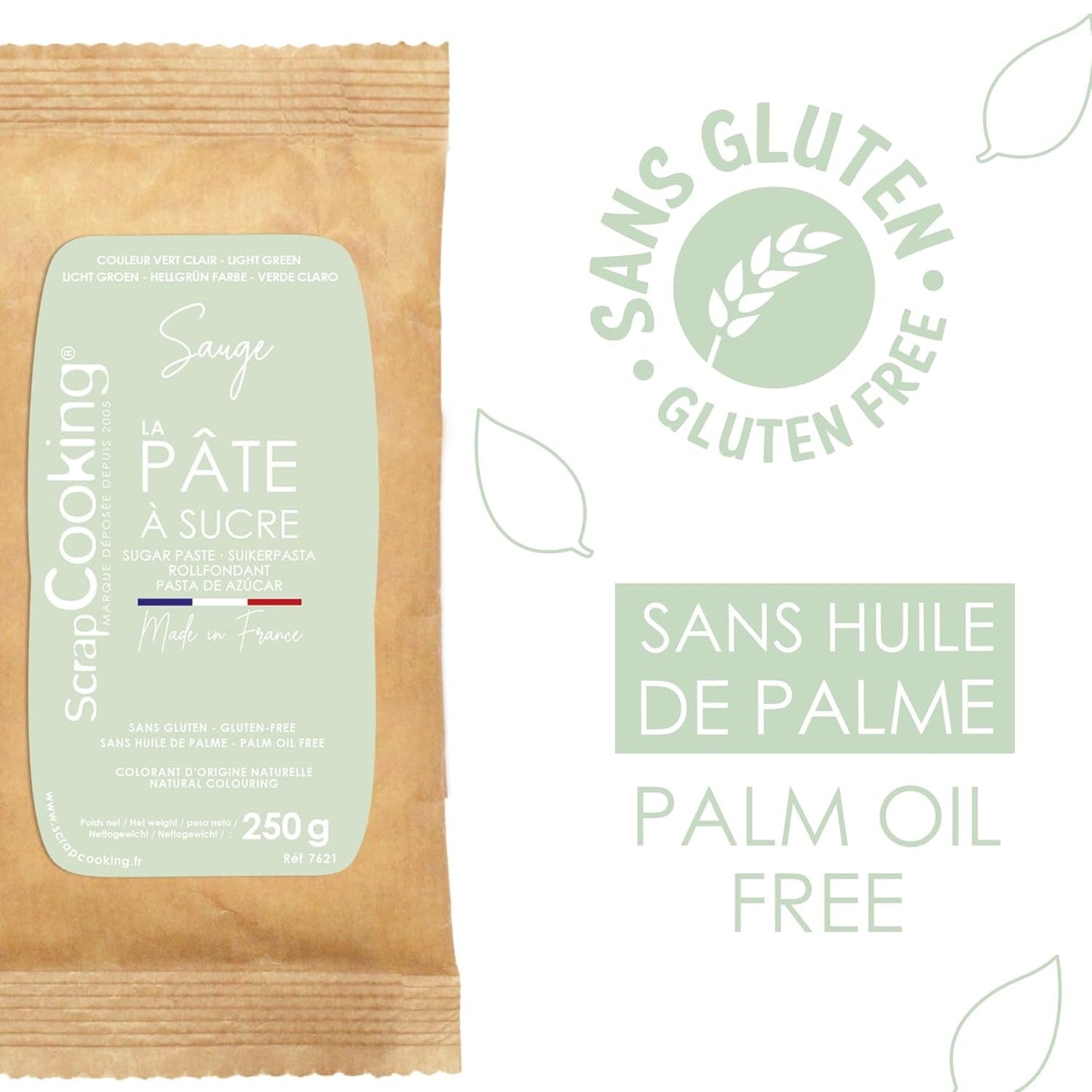 ScrapCooking - Pâte Ã Sucre Vert Sauge 250g - Colorant d'Origine Naturelle - Sans Gluten, Sans Huile de Palme - Pour Gâteaux, Pâtisseries Anniversaire - Vert Pastel - Fabrikie en France - 7621 Sockerpasta Naty Shop