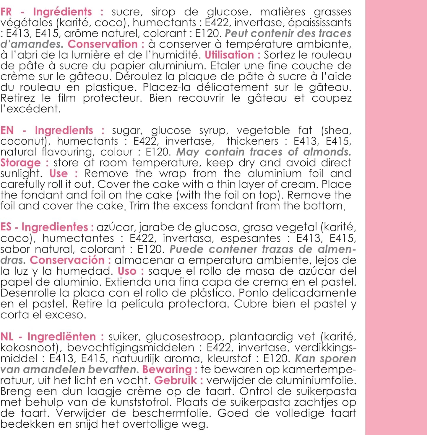 ScrapCooking - Rosa fondantrulle â'¬ 36 cm - Rullad svart fondant 430 g - Cake topper fondant topper dekoration för tårtor, bakning, födelsedagar, fester - Rosa - 7264 Sockerpasta Naty Shop