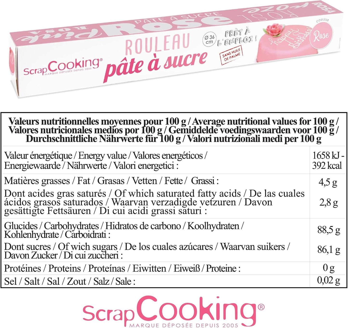 ScrapCooking - Rosa fondantrulle â'¬ 36 cm - Rullad svart fondant 430 g - Cake topper fondant topper dekoration för tårtor, bakning, födelsedagar, fester - Rosa - 7264 Sockerpasta Naty Shop