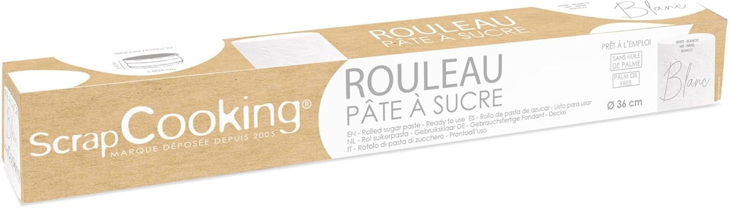 ScrapCooking - Rosa fondantrulle â'¬ 36 cm - Rullad svart fondant 430 g - Cake topper fondant topper dekoration för tårtor, bakning, födelsedagar, fester - Rosa - 7264 Naty Shop Vit sockerpasta