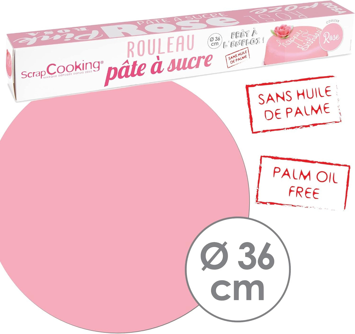 ScrapCooking - Rosa fondantrulle â'¬ 36 cm - Rullad svart fondant 430 g - Cake topper fondant topper dekoration för tårtor, bakning, födelsedagar, fester - Rosa - 7264 Sockerpasta Naty Shop