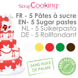 ScrapCooking - Set om 5 Fondant - vit, gul, röd, grön och brun - 5 x 80g - sugarpaste för tårtor Tårtdekorationer Födelsedag jul - glutenfri och palmoljefri - 7257 Naty Shop Sugarpaste